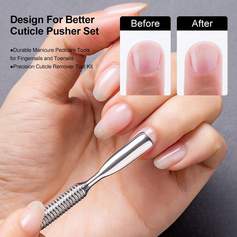 European-American Russian-Style Nail Technician Dual-End Cuticle Pusher and Groove Cleaner - Silver