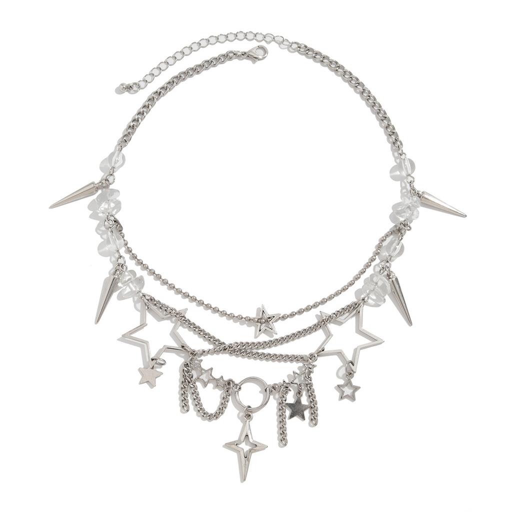 Einzigartige unregelmäßige mehrlagige Quastenkette mit Sternanhänger, tragbares Accessoire für modische Damenbekleidung