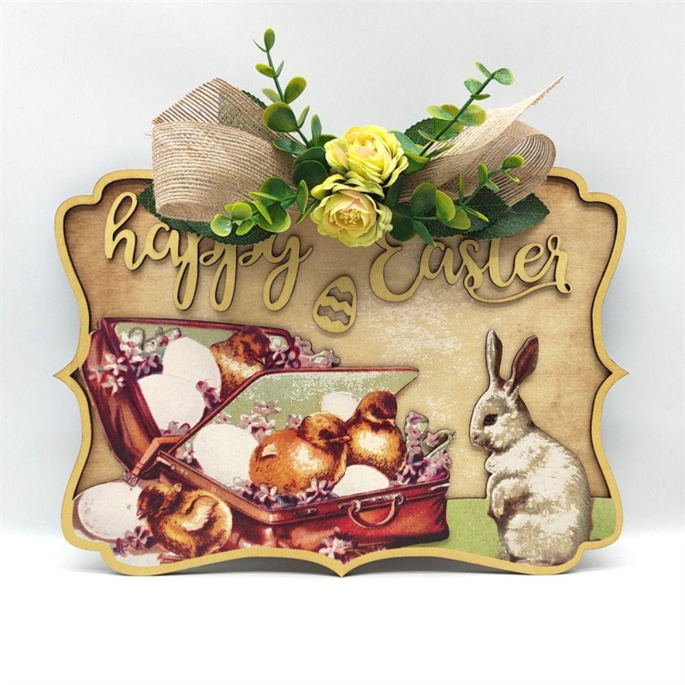 Wooden Easter Decoration Hanging Creative Wall Hanging Pendant Door Hanging  Background Layout