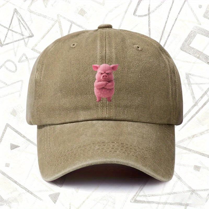 A Vintage Washed Hat Featuring an Angry Pig Design Suitable for Both Men And Women This Solid Baseball Cap Is Perfect for Al