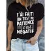Women'S Black T-Shirt with French "Patience Test" Design - Casual, Short Sleeve, Round Neck, Comfortable Knit Top for All Seasons