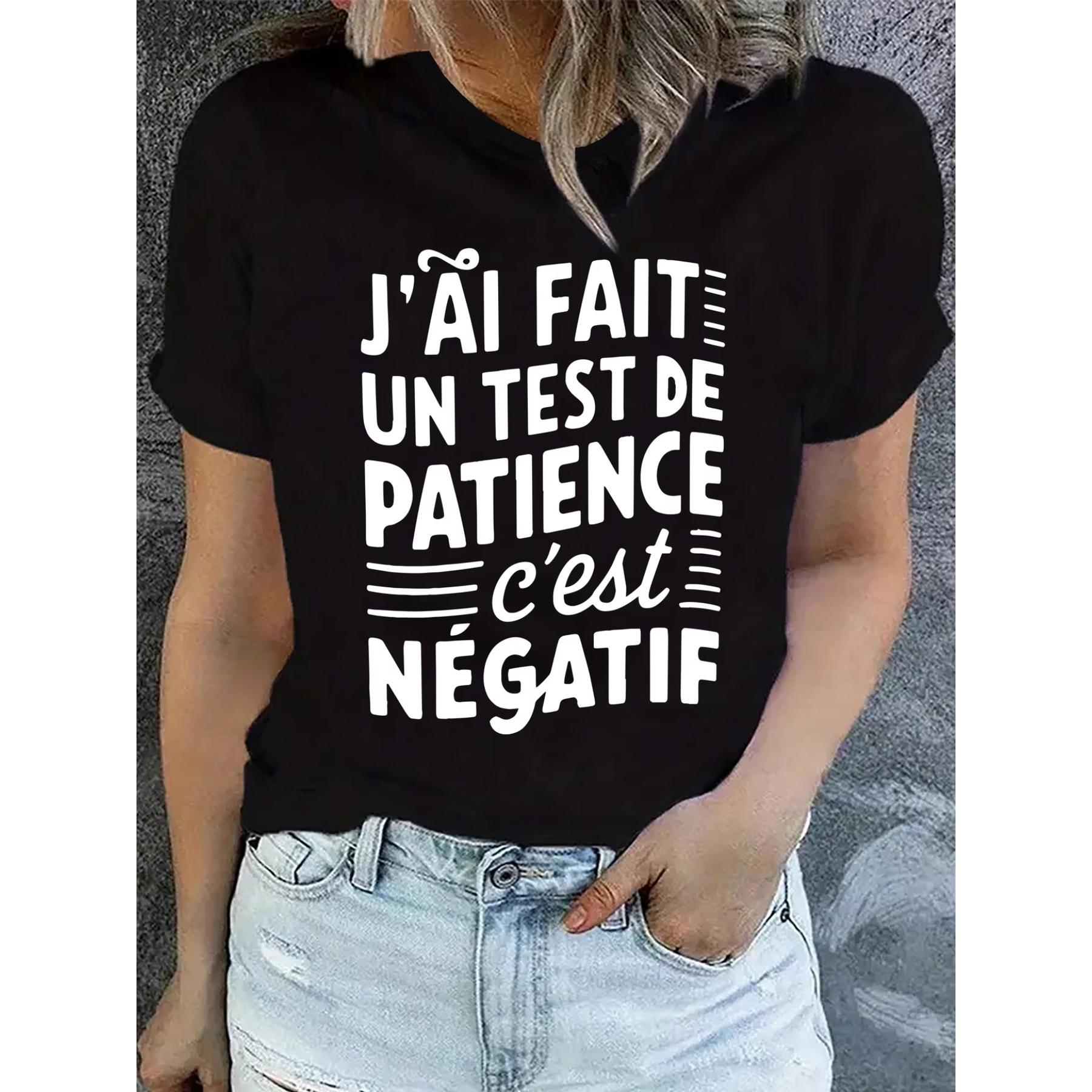 

Women S Black T-Shirt with French Patience Test Design - Casual, Short Sleeve, Round Neck, Comfortable Knit Top for All Seasons XXL чорний