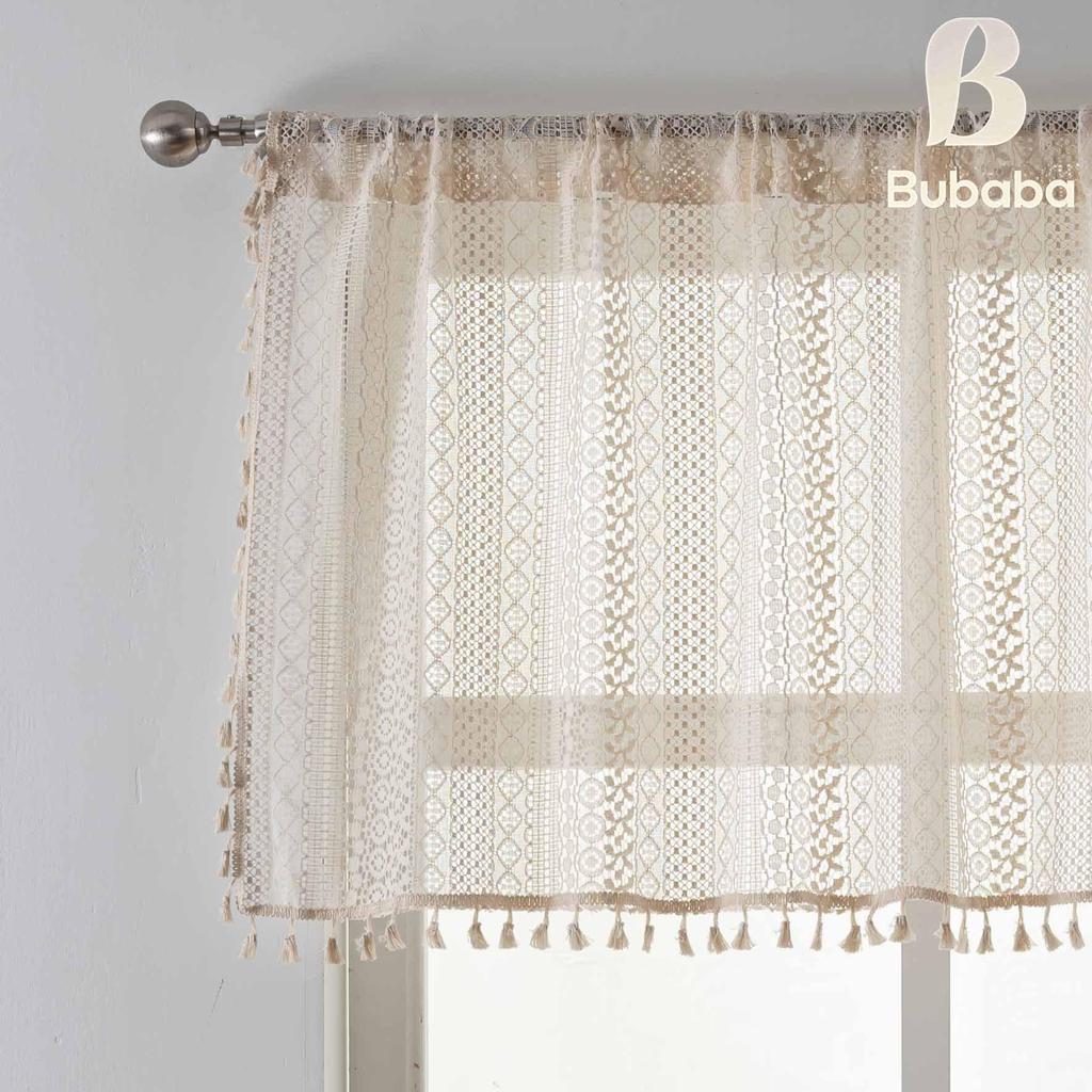 Bu Baba American Hollow Tassel Gauze Curtain for Bedroom Bay Window or Door, Finished Short Curtain.