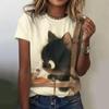 Funny Cute Cat Cartoon Printed Short Sleeved T-shirt Fashionable Loose Top T-Shirts Women’s