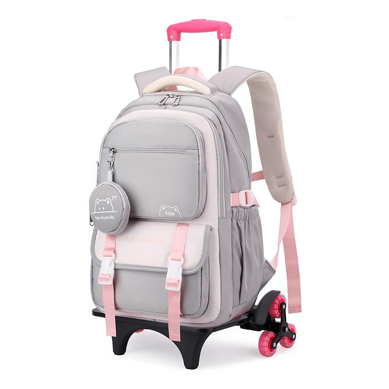 Natural Fish Design Trolley Backpack for Middle School Girls - Large Multi-Layer Capacity