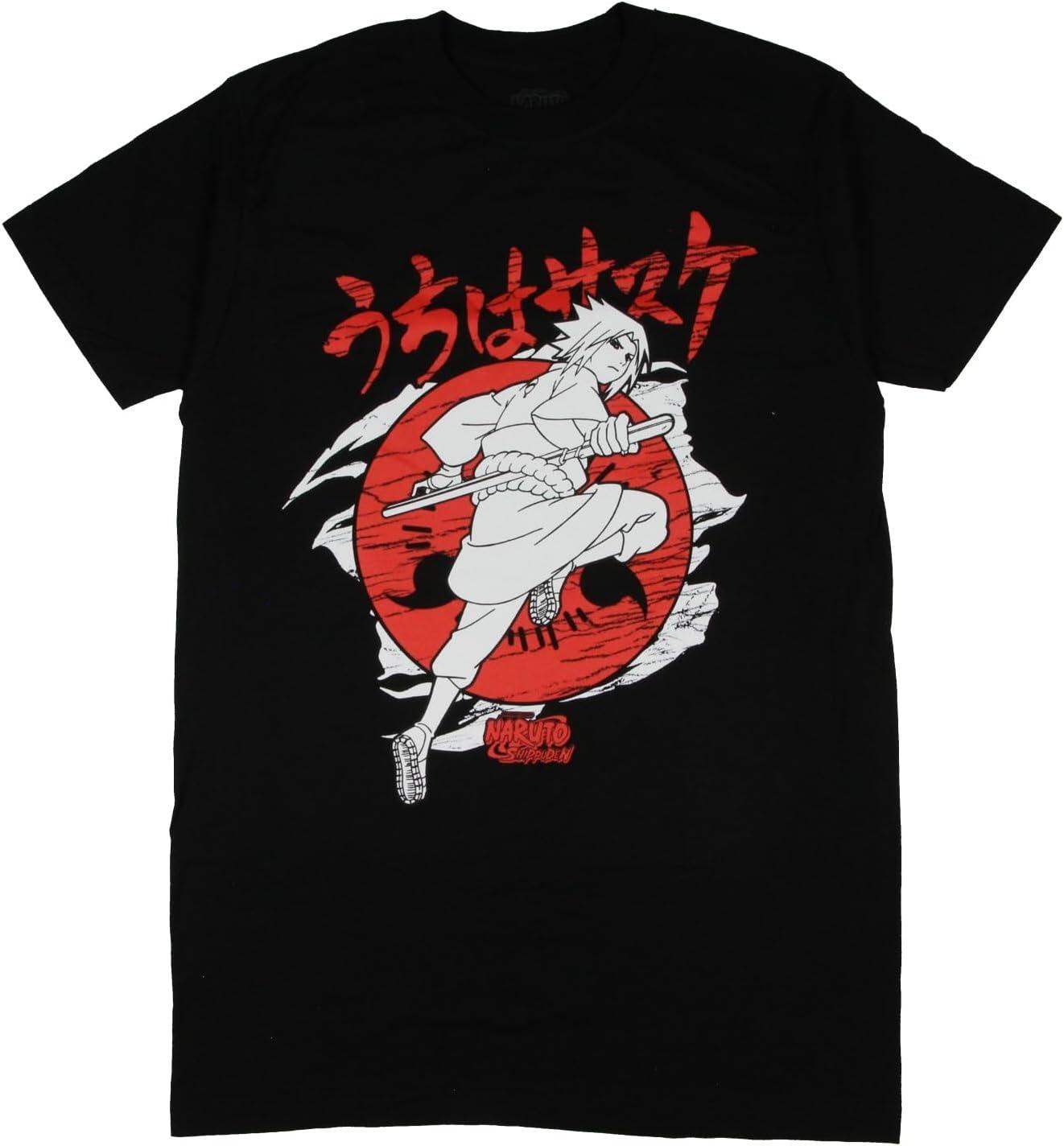 Мужская футболка с символом Шарингана Саске Учихи из Наруто Ураганные Хроники, Поза, Взрослая, Аниме S