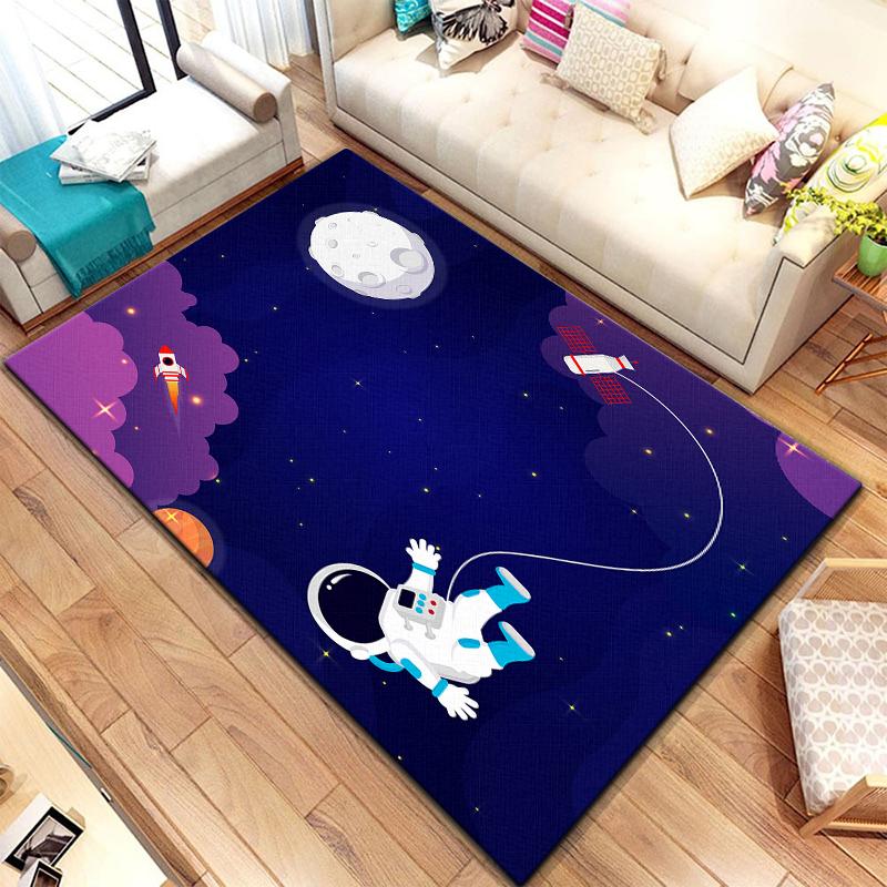 Cartoon  Astronaut Beautiful Painting Carpet for Living Room Large Area Rug Black Soft Carpet Home Decoration Mats Boho Rugs