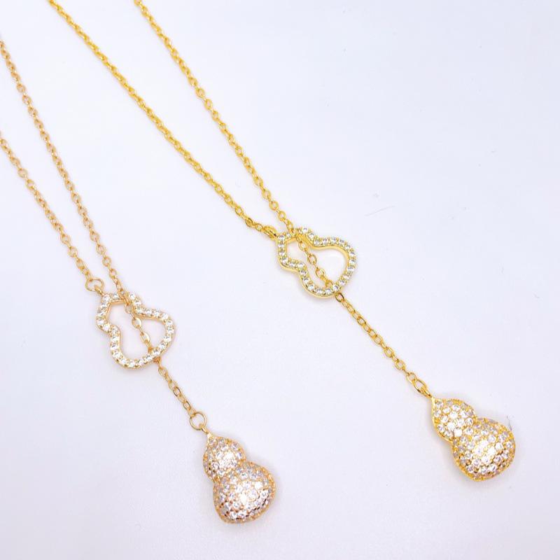

Women s Diamond Double Gourd Necklace - Tassel Fu Lu Pendant for Happiness & Wealth, Versatile High-End Clavicle Chain