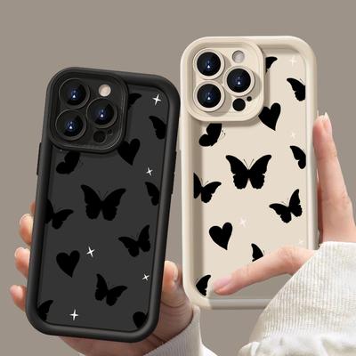 Weiche Silikonhülle mit schwarzem Schmetterlingsdruck für iPhone 16 Pro Max 15 14 Plus 13 Pro 12 11 XS XR 8 7 Objektivschutz Matte stoßfeste TPU-Telefonhülle