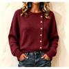 Womens Oversized Knit Sweater Loose Fit Round Neck Long Sleeve Button Front Acrylic Pullover Fall Winter 2026