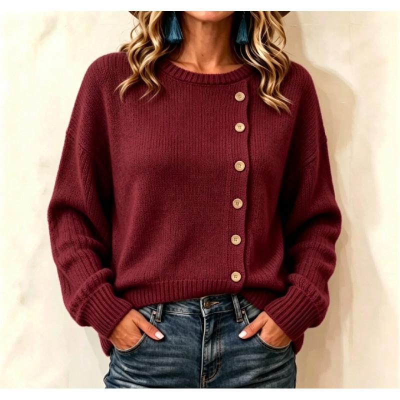 Womens Oversized Knit Sweater Loose Fit Round Neck Long Sleeve Button Front Acrylic Pullover Fall Winter 2026
