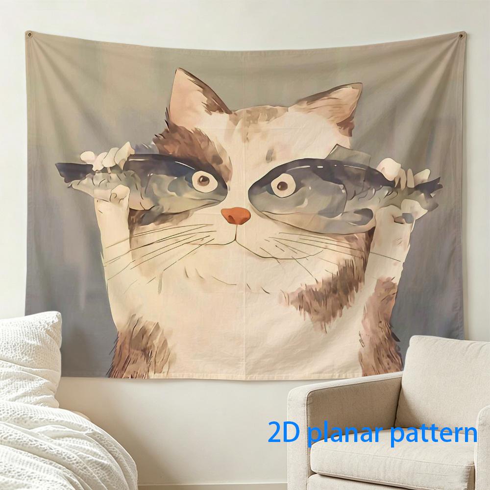 Boho Cat Tapestry Wall Hanging Watercolor Art Decor for Living Room Nursery Pet Lover House Decoration Picture Canvas