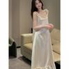 [Liuguang Quiet] French-style acetate-style camisole nightdress, wood ear flush lace skirt, with breast pad, suitable for outdoor loungewear