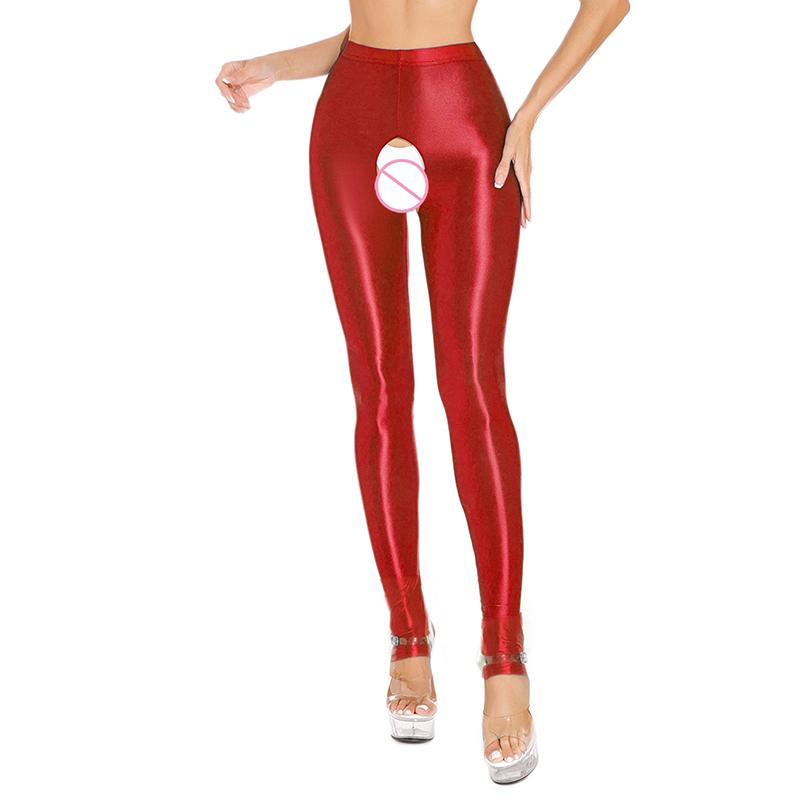 

1 шт. Брюки в обтяжку модного однотонного цвета с открытым верхом и глянцевой поверхностью, большого размера, сексуальные, нейлоновые, новая игра начинается