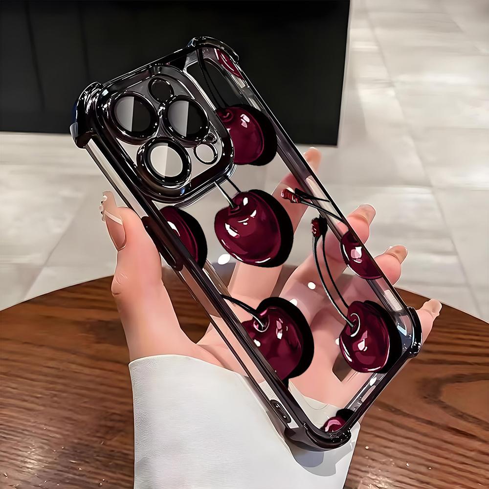 Fashion Cherry Pattern Electroplated AntiDrop Clear Phone Case For Samsung Galaxy S25 Ultra S24 S23 S22 S21 Plus FE Clear Cover