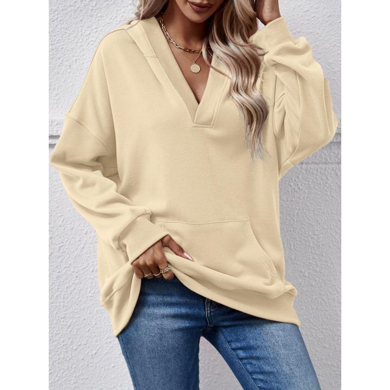 Women S Loose Fit Solid Color Long Sleeve Hooded Sweatshirt