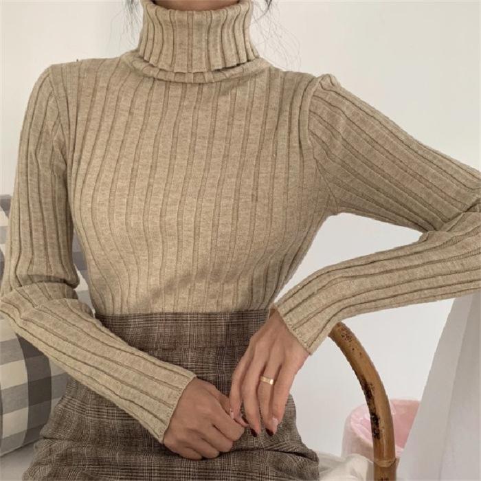 Women's Soft Waxy Core-Spun Yarn High Collar Knit Sweater for Autumn/Winter 2025
