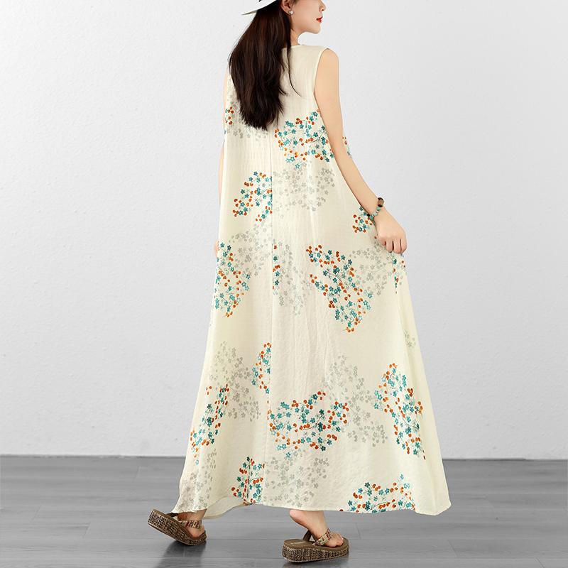 DIMANAF New 2026 Women Plus Size Summer Beach Lady Long Dress Vest Sleeveless Maxi Floral Print Sundress Loose Oversize Clothing