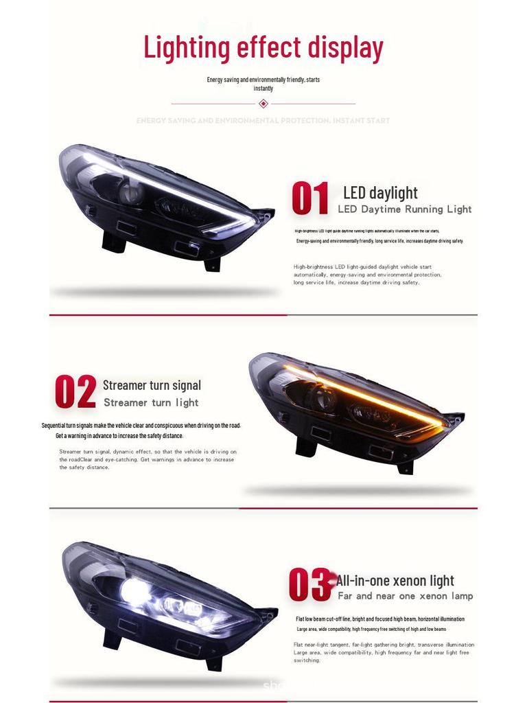 13-16 New Mondeo LED Headlight Assembly: Flowing Turn Signal, Xenon Lamp & Daytime Running Light
