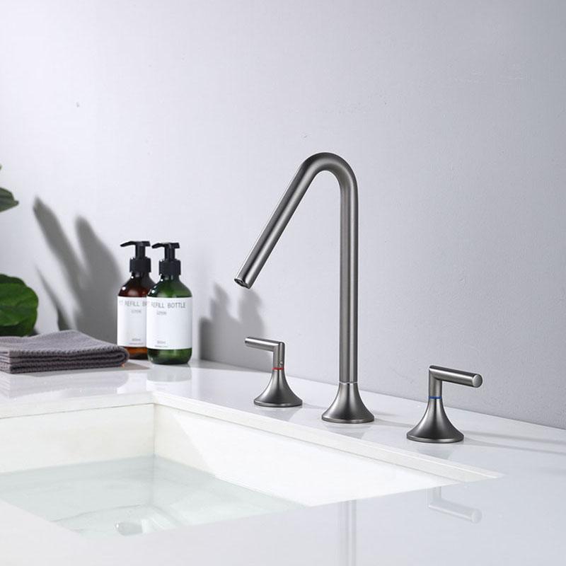 Brass Widespre Bathroom Basin Faucet Gun Grey/Brushed Gold/Rose Gold Double Handle Triple Hole Bathroom Hot And Cold Sink Faucet