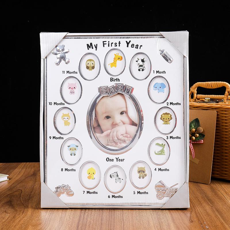 Baby Keepsake Gift My First Year 1 To 12 Months Photo Frame Kids Keepsake Metal Frames Home Decor Baby Growth Record