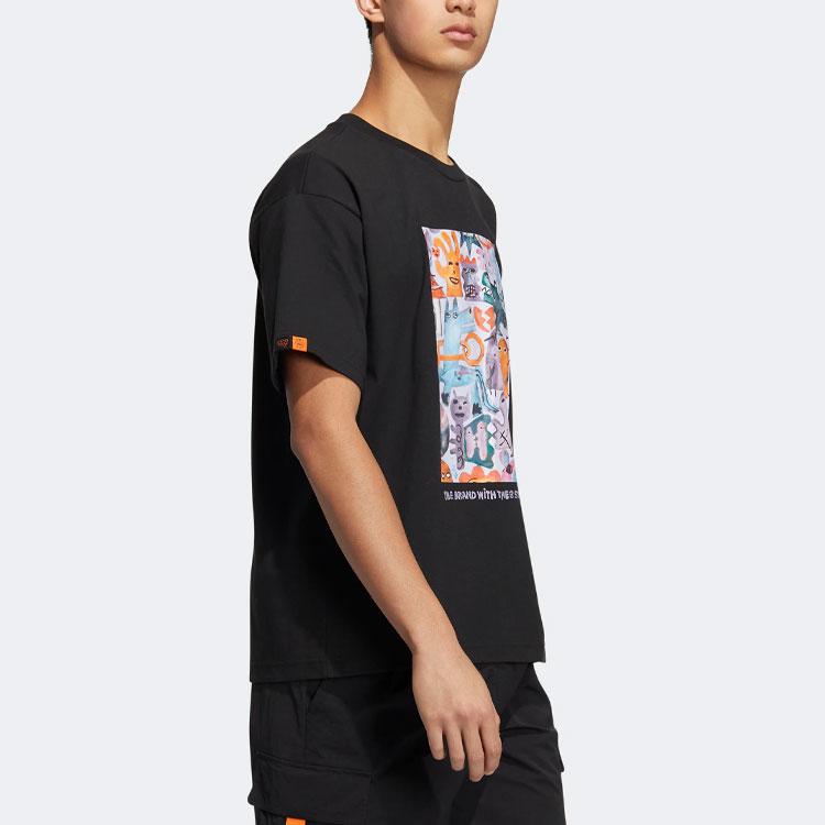 adidas Originals Trefoil SS22 Cartoon Print Sport Crew Neck Short Sleeve T-Shirt Men Tops Black HR6453