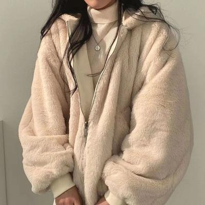 Winter New Plush Cotton Clothes On Both Sides Women's Loose Hooded Plush Thickened Coat Women's Cotton Jacket