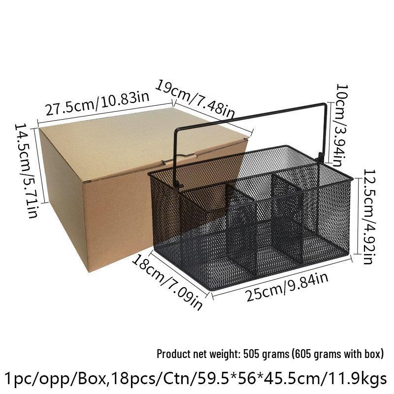 Iron Mesh Multi-Compartment Pen Holder & Book Storage Basket for Desk Organization