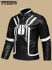 Men's Color Blocking Spider Pattern Stylish PU Leather Jacket - Pocket Street Style Retro Classic Bomber Jacket