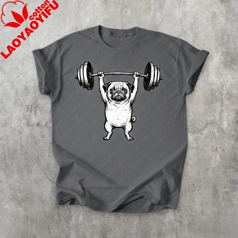 Funny Gym Pug TShirt Weightlifting Dog Meme Tee Vintage Workout Animal Shirt Fitness Humor Graphic Top Strength Gift Gothic Top