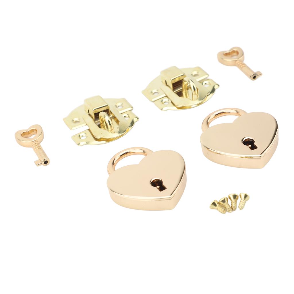 2 Sets Wooden Box Hasp Latch Padlock Set Antique Zinc Alloy Hasp Clasp Latch and Heart Shaped Padlocks with Keys