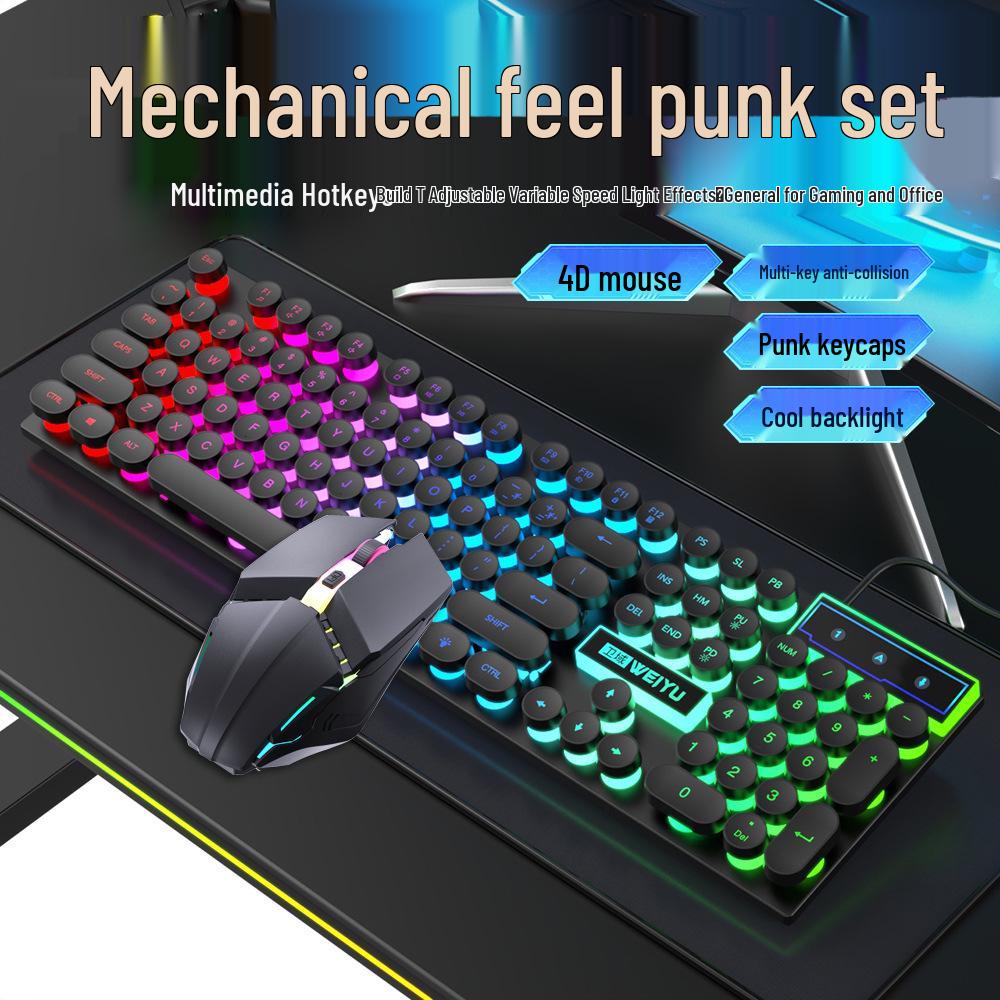 Retro Punk Mechanical Wired Keyboard & Mouse Set for Gaming and Office