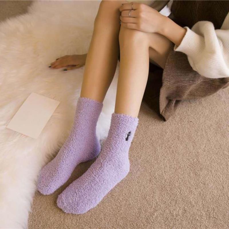 Winter Embroidery Deer Thickening Cotton Women Socks Plush Warm Funny Sleep Cute Sock