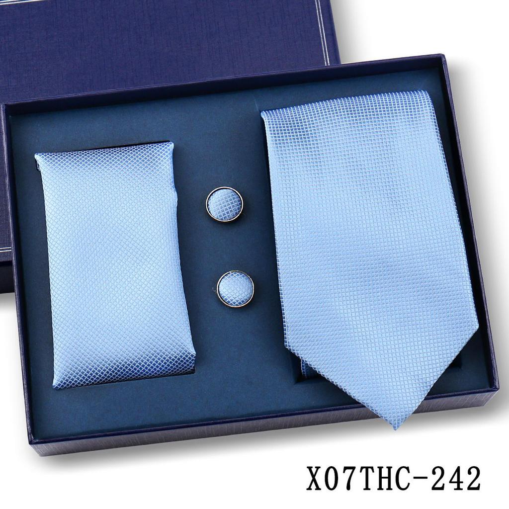 Men's Black Striped 3-Piece Gift Set: Hand-Tied 8cm Tie with Pocket Square & Cufflinks