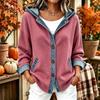 Women's Loose Fit Hooded Denim Cardigan Jacket with Trendy Patchwork for Casual Wear