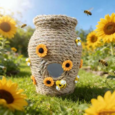 Honey Pot Vase with Bee And Sunflowers Natural Jute Rope Twine Flower Vase Farmhouse Tabletop Centerpiece for Kitchen Dining Table Home Decor