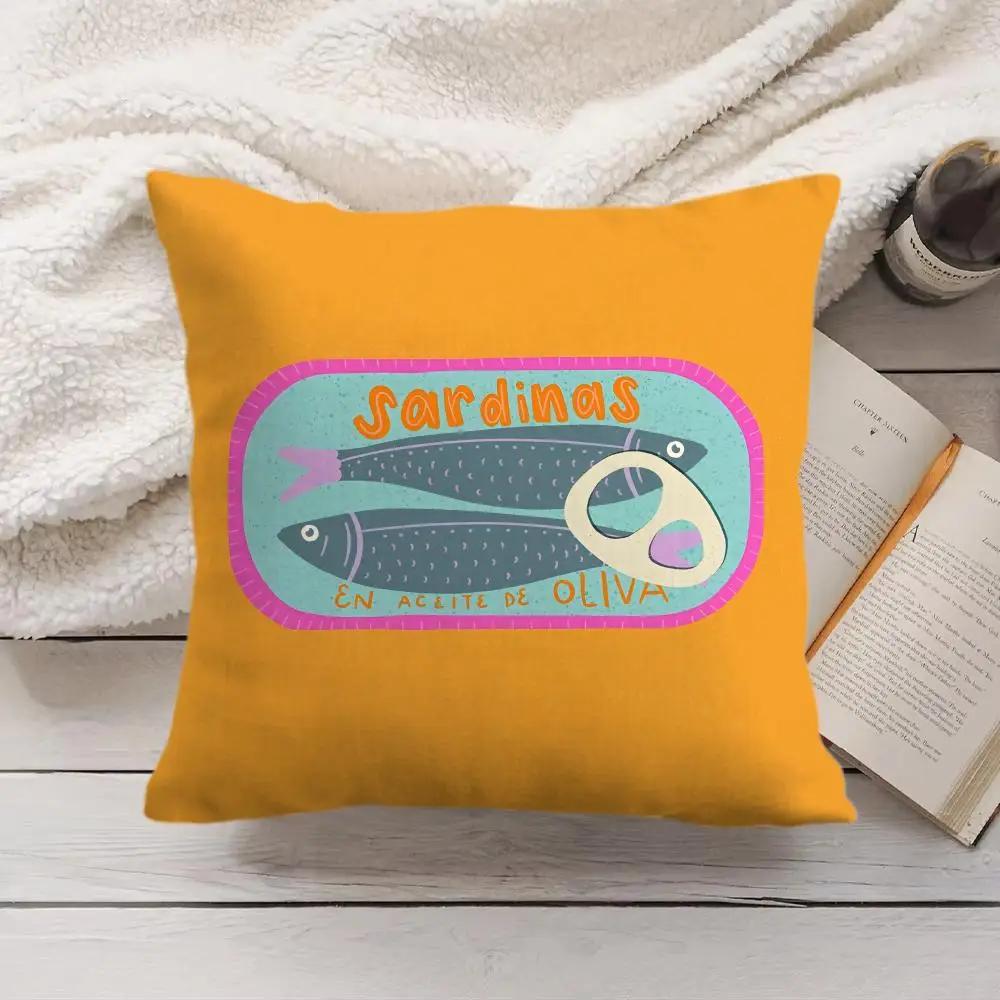 Sardine Cans Art Ins Cushion Cover Silky Short Plush Invisible Zipper Dustproof Sofa Pillow Case For Home Decor