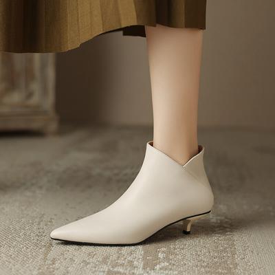 Fashion NEW Autumn Women Boots Pointed Toe Kitten Heel Boots Split Leather Shoes for Women Concise Zipper Ankle Boots Solid Winter Boots