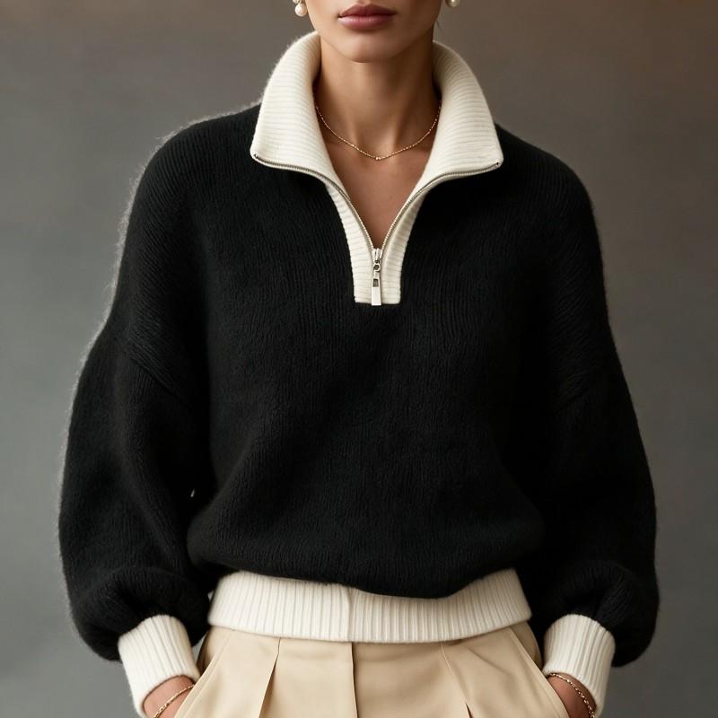 Womens Winter Half-Zip Turtleneck Knit Sweater Soft Cozy Slim Fit Casual Loose Pullover In Acrylic