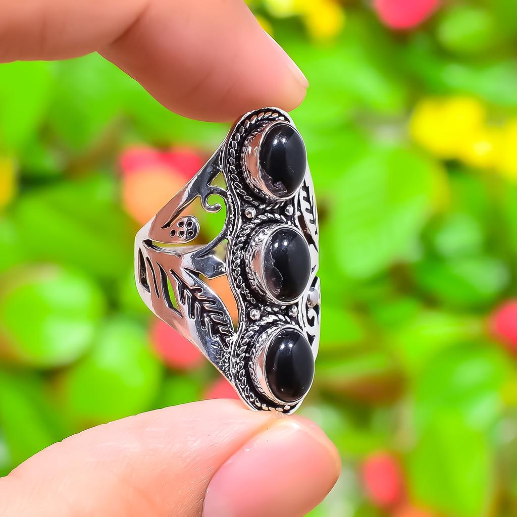 Black Onyx Gemstone 925 Sterling Silver Gift Jewelry Ring Size 9