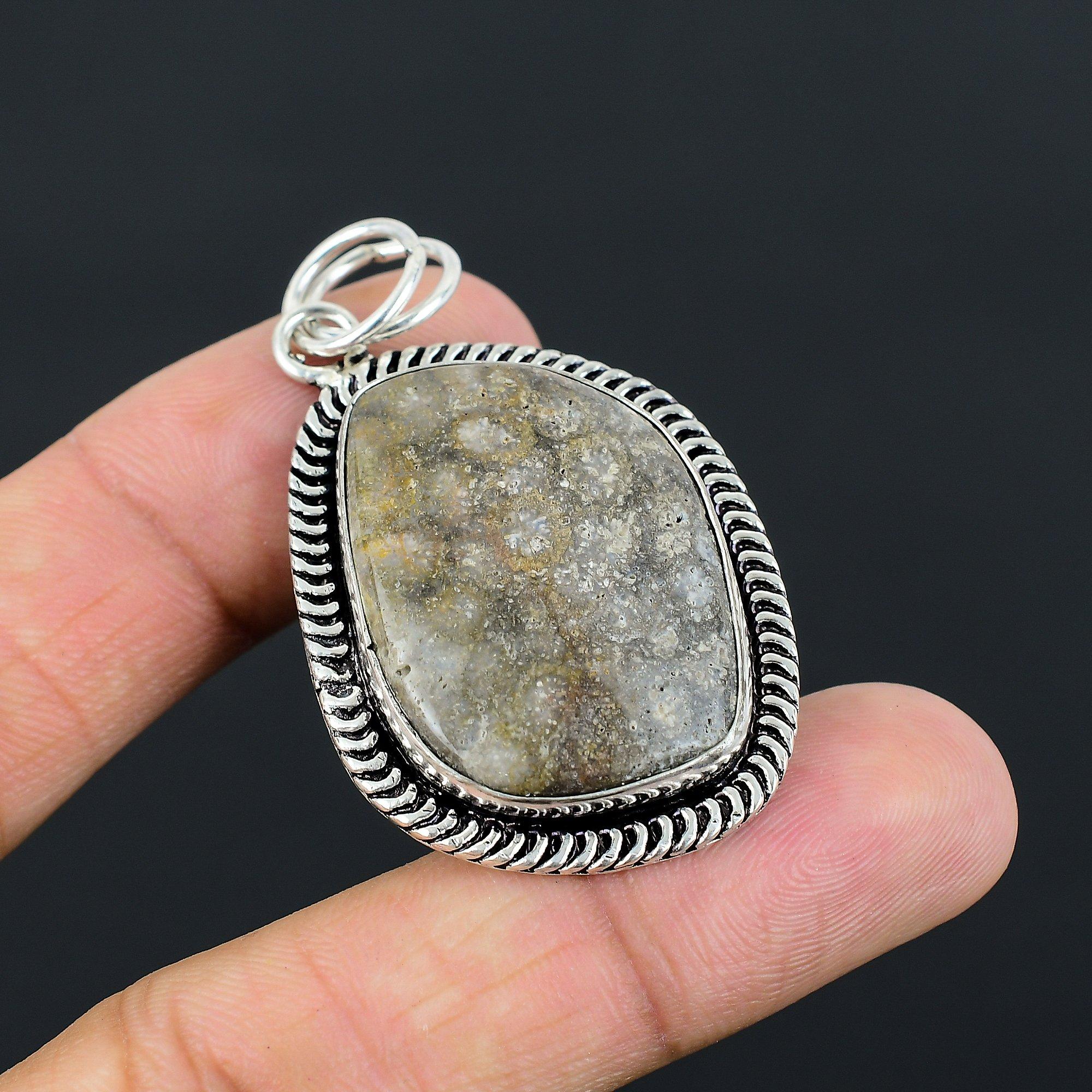 Daughters Day Sale 925 Silver Fossil Coral Gemstone Sister Anniversary Pendant