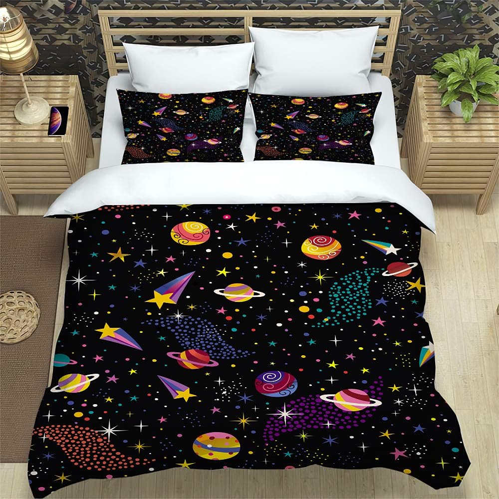 Universe Planets Decor Duvet Cover, Outer Space Theme Comforter Cover Teens Kids Starry Sky Series Quilt Cover Soft Bed Cover