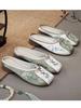 Fashion Home Slippers Women's Square Heel Loafers Slides Cover Toe Massage Block Floral Fabric Embroider Square Toe Block Heel Shoes Loa