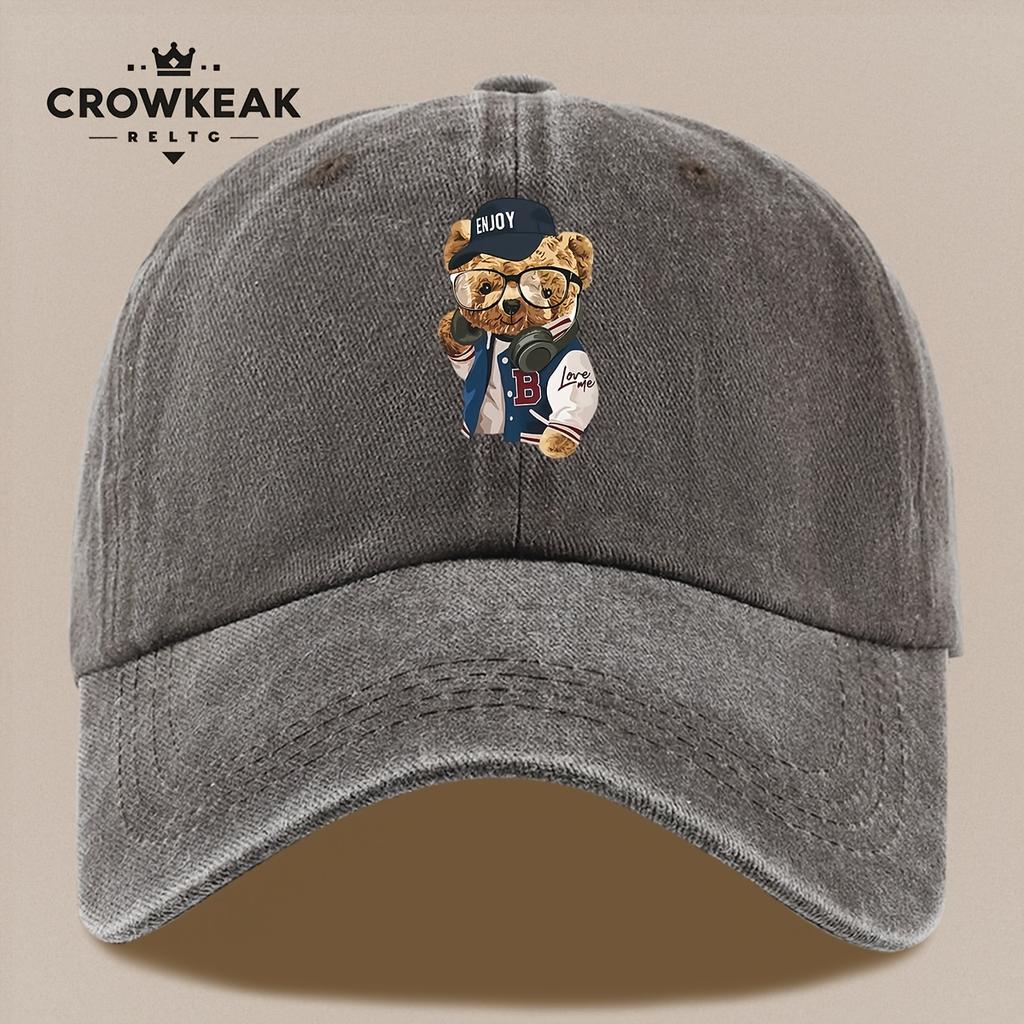 pc Vintage Trendy Baseball Teddy Bear Pattern Print Baseball Cap AllSeason Casual Apparel Accessory Black Papa Trucker Hat