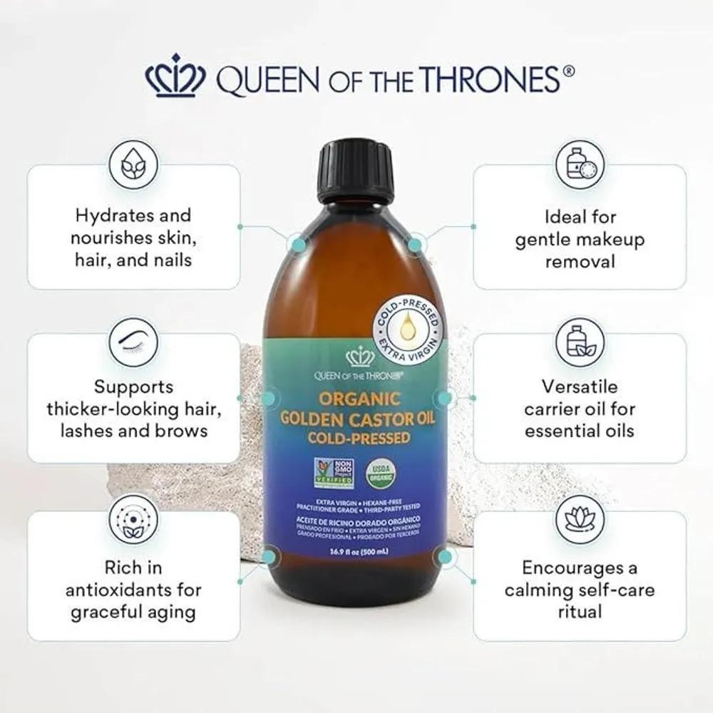 Queen of the Thrones Organic Golden Castor Oil 500ml x 2 bottles