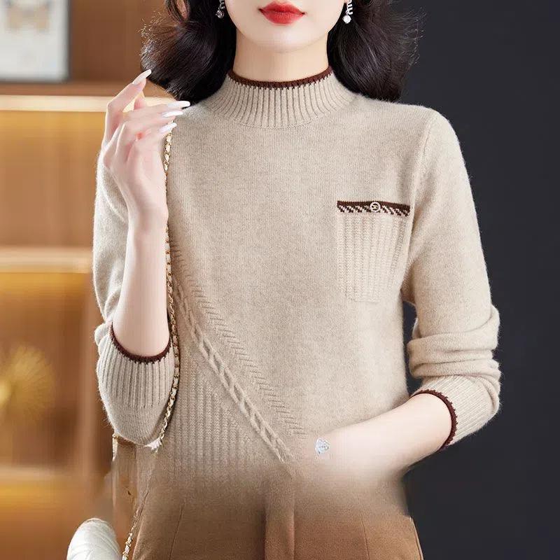 Chic Solid Color Pullover Sweater Knitted Long Sleeve Women's Clothing Autumn Winter Round Neck Elegant All-match Korean Tops