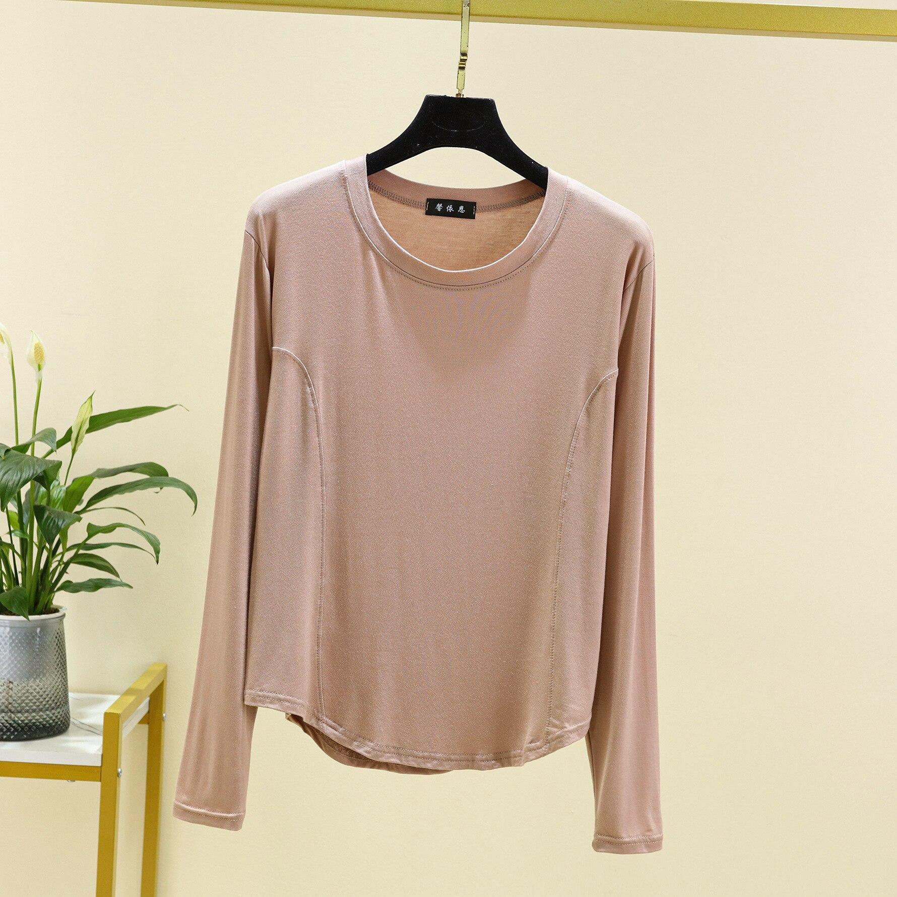 2025 Весна и осень Новая женская цельная пижама из модала с большим круглым вырезом и длинными рукавами Футболка Топ Тонкий стиль с домашней одеждой XXL