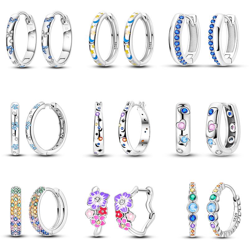 2024 Earrings For Women 925 Sterling Silver Colorful Double Hoop Earrings Fashion Birthday Party Wedding Engagement Jewelry