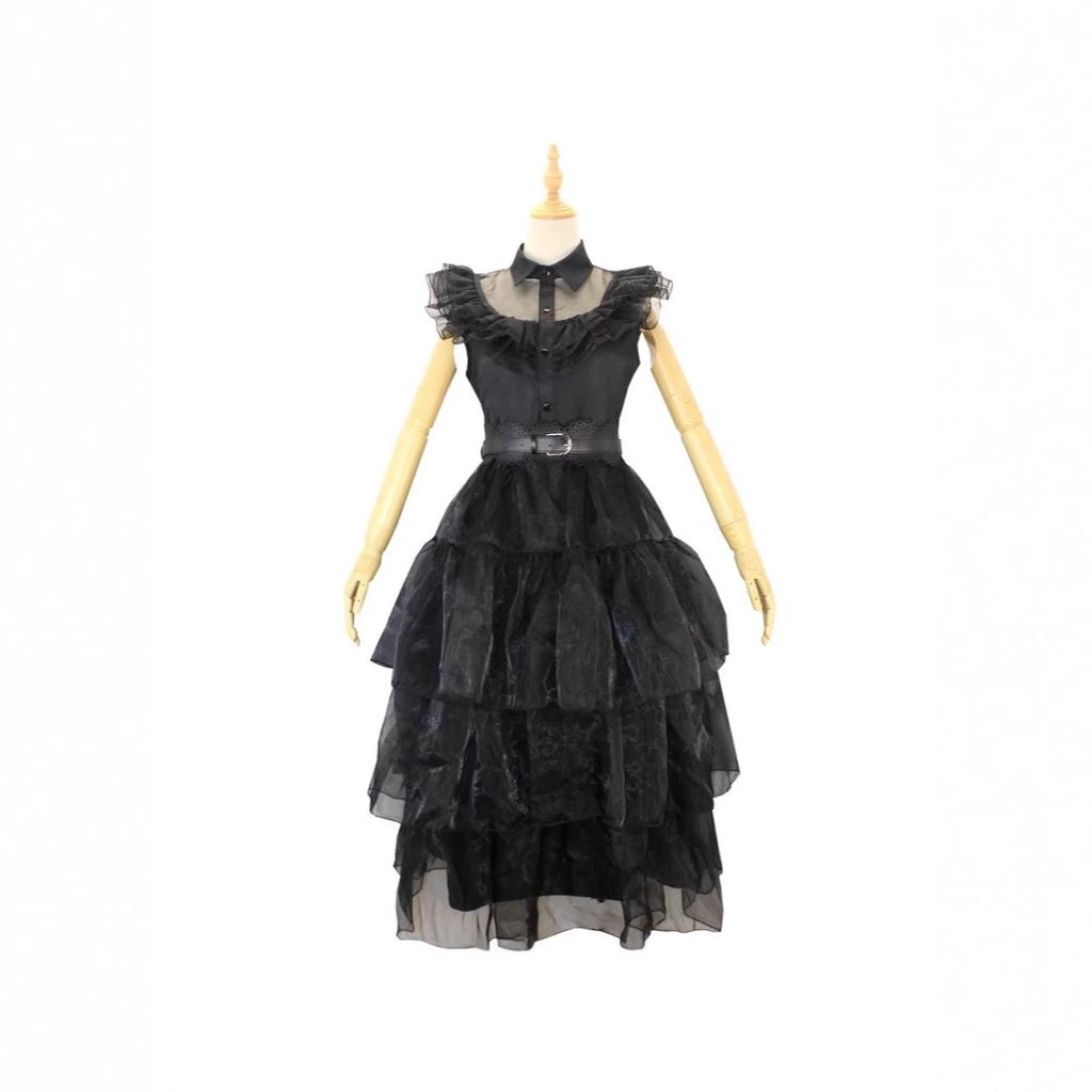Addams Family Halloween Gotisk Sort Kjole Cosplay Kostume