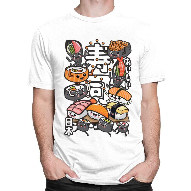 Custom Kawaii Manga Japan Sushi T Shirts for Men Pure Cotton Tee Tops Tshirt ShortSleeve Fashion Tshirt Clothing